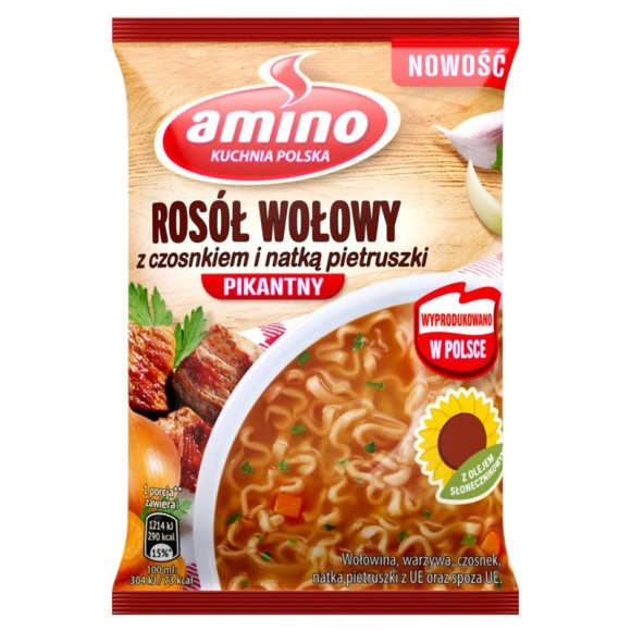 AMINO  zupka chińska ROSÓŁ WOŁOWY Z CZOSNKIEM PIKANTNY 60g KRÓTKA DATA
